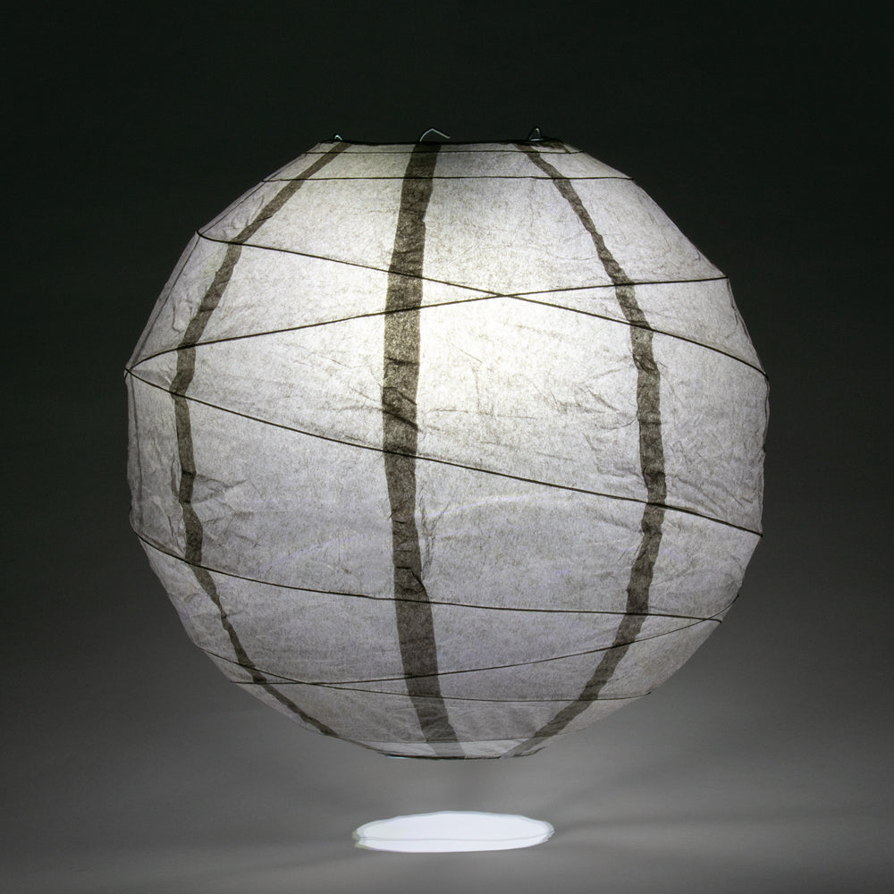 12" Driftwood Grey Round Paper Lantern, Crisscross Ribbing, Hanging Decoration - PaperLanternStore.com - Paper Lanterns, Decor, Party Lights & More