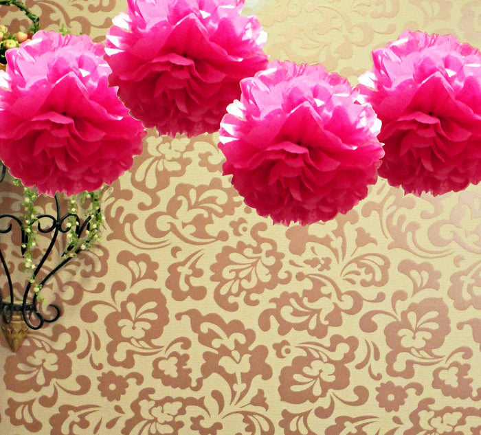 EZ-Fluff 12&quot; Fuchsia Tissue Paper Pom Poms Flowers Balls, Decorations (4 PACK) - PaperLanternStore.com - Paper Lanterns, Decor, Party Lights &amp; More