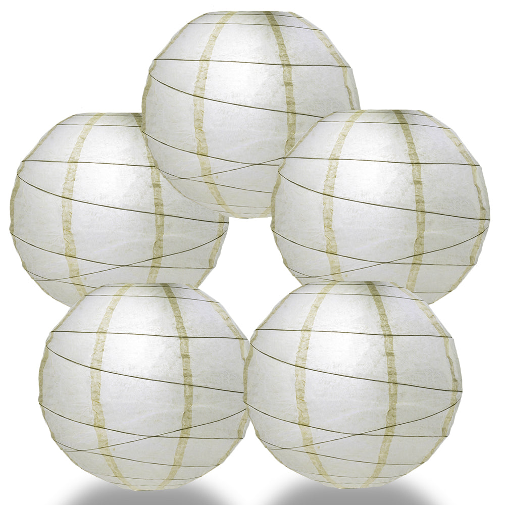 5 PACK | 12"  Ivory Crisscross Ribbing, Hanging Paper Lanterns - PaperLanternStore.com - Paper Lanterns, Decor, Party Lights & More