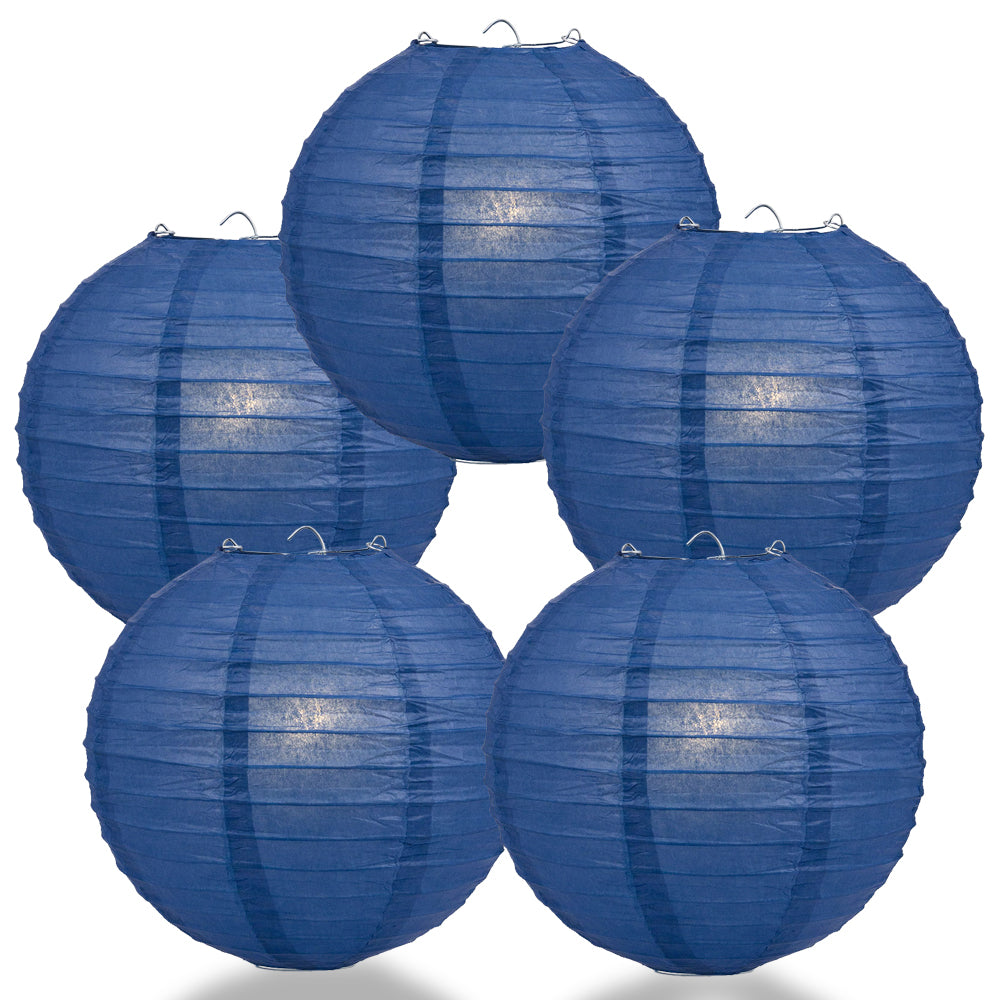 5 PACK | 12&quot; Navy Blue Even Ribbing Round Paper Lanterns - PaperLanternStore.com - Paper Lanterns, Decor, Party Lights &amp; More