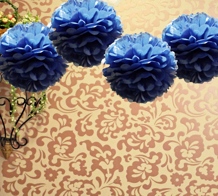 EZ-Fluff 12&quot; Navy Dark Blue Tissue Paper Pom Poms Flowers Balls, Decorations (4 PACK) - PaperLanternStore.com - Paper Lanterns, Decor, Party Lights &amp; More