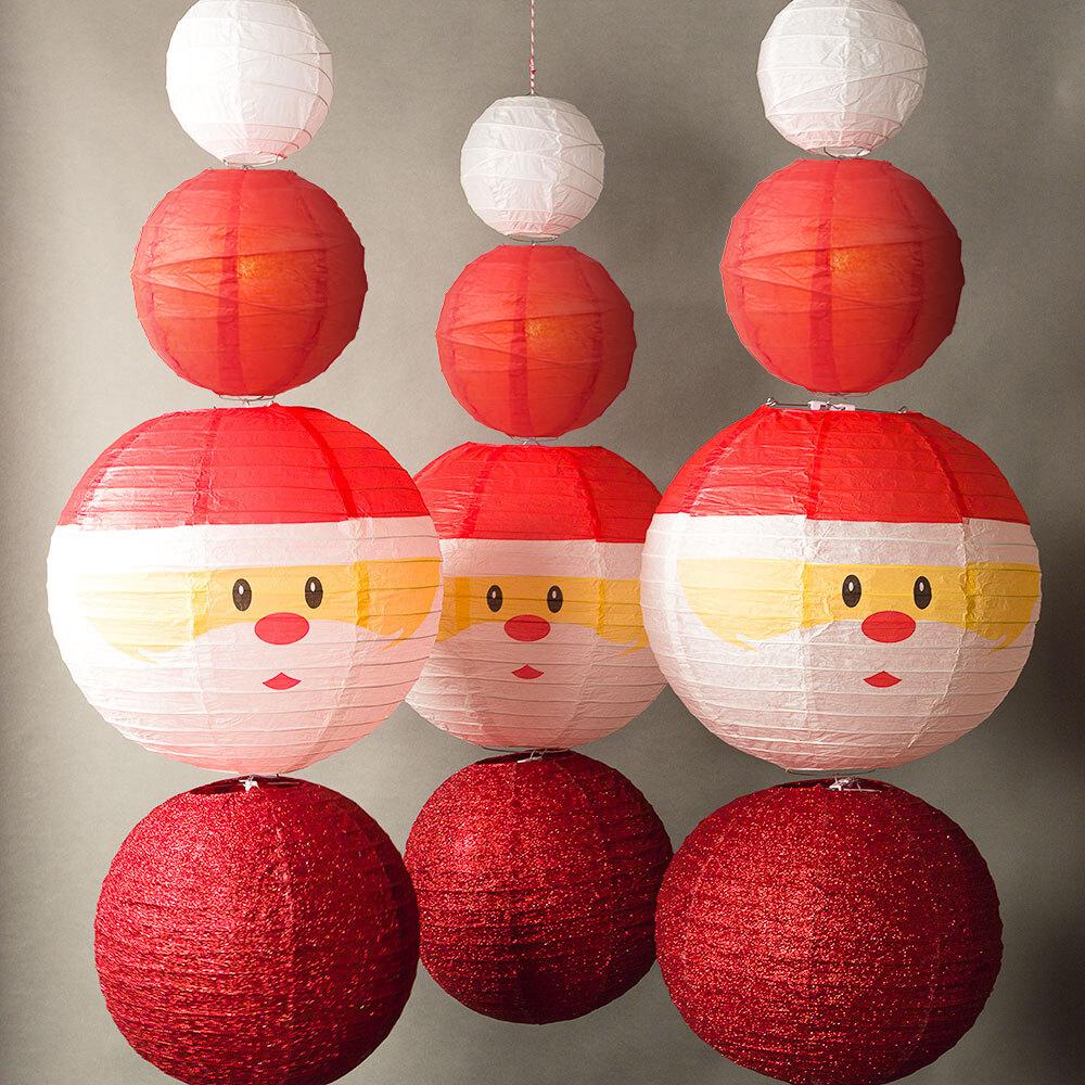 12-pc Santa Claus Holiday Christmas Party Pack Paper Lanterns Combo Set - PaperLanternStore.com - Paper Lanterns, Decor, Party Lights & More