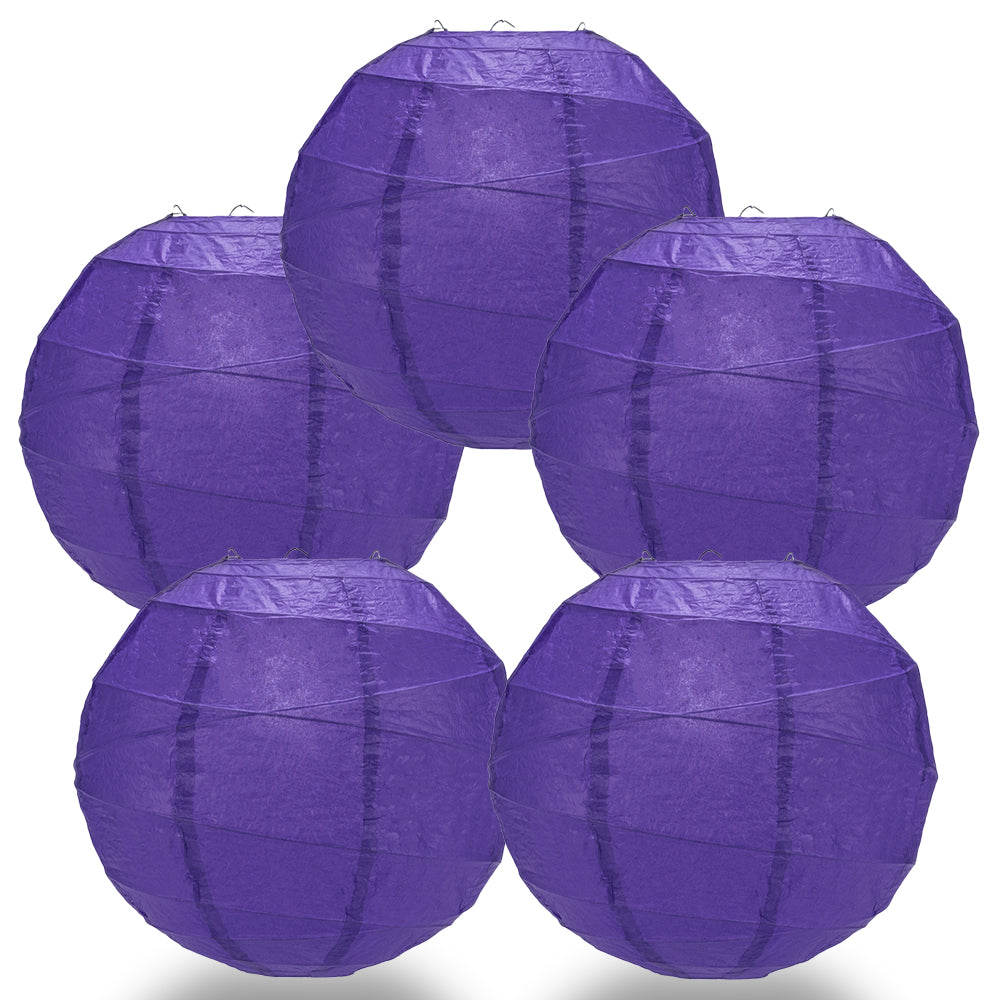 5 PACK | 12"  Plum Purple Crisscross Ribbing, Hanging Paper Lanterns - PaperLanternStore.com - Paper Lanterns, Decor, Party Lights & More