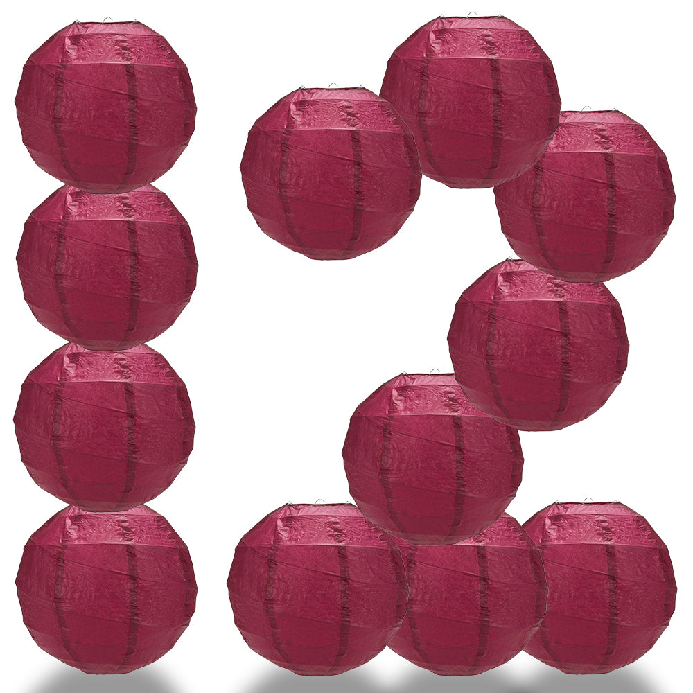 12 PACK | 12"  Velvet Red Crisscross Ribbing, Hanging Paper Lantern Combo Set - PaperLanternStore.com - Paper Lanterns, Decor, Party Lights & More