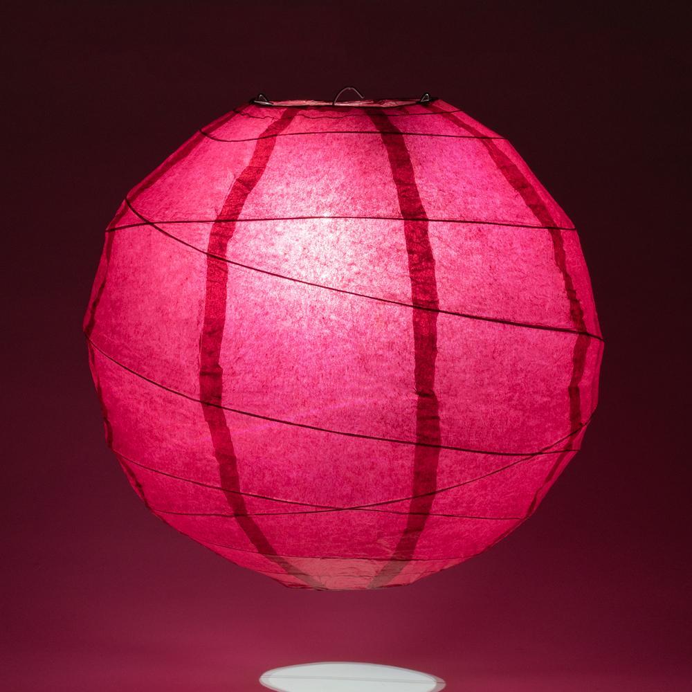 Lit Velvet Red Round Paper Lantern, Crisscross Ribbing, Chinese Hanging Wedding &amp; Party Decoration