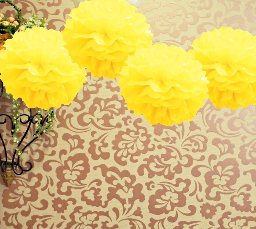EZ-Fluff 12&quot; Yellow Tissue Paper Pom Poms Flowers Balls, Decorations (4 PACK) - PaperLanternStore.com - Paper Lanterns, Decor, Party Lights &amp; More