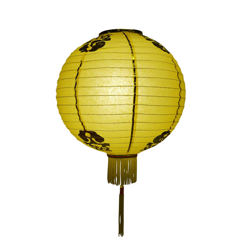 12&quot; Yellow Traditional Paper Lantern w/Tassels - PaperLanternStore.com - Paper Lanterns, Decor, Party Lights &amp; More