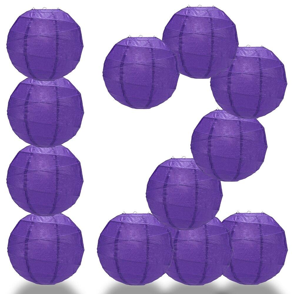 BULK PACK (12) 24&quot; Plum Purple Round Paper Lantern, Crisscross Ribbing, Hanging Decoration - PaperLanternStore.com - Paper Lanterns, Decor, Party Lights &amp; More