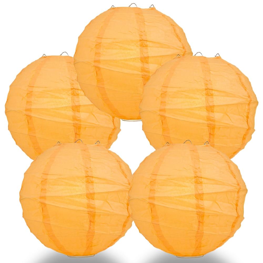 BULK PACK (5) 28&quot; Papaya Round Paper Lantern, Crisscross Ribbing, Chinese Hanging Wedding &amp; Party Decoration - PaperLanternStore.com - Paper Lanterns, Decor, Party Lights &amp; More