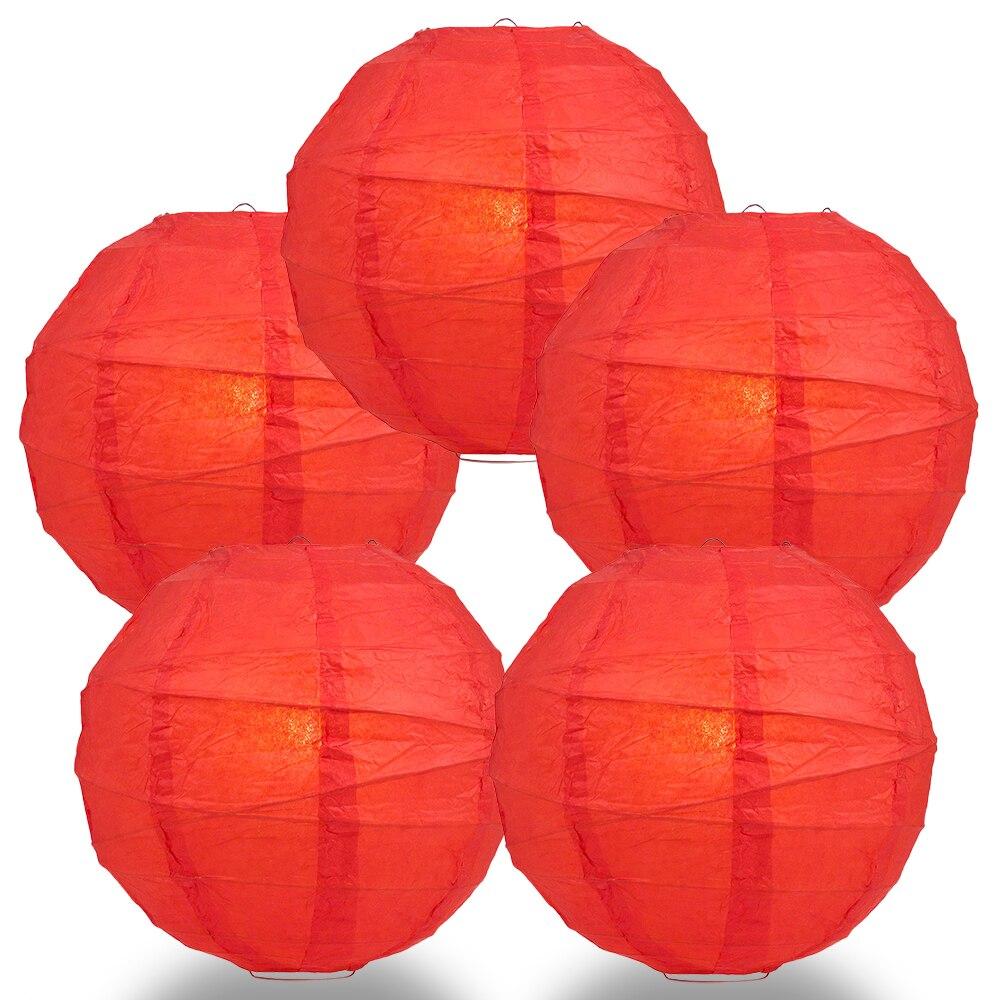 BULK PACK (5) 32" Red Round Paper Lantern, Crisscross Ribbing, Chinese Hanging Wedding & Party Decoration - PaperLanternStore.com - Paper Lanterns, Decor, Party Lights & More