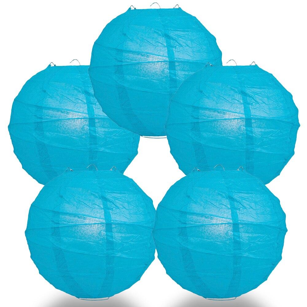 BULK PACK (5) 32" Turquoise Round Paper Lantern, Crisscross Ribbing, Chinese Hanging Wedding & Party Decoration - PaperLanternStore.com - Paper Lanterns, Decor, Party Lights & More