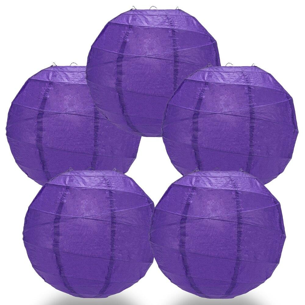BULK PACK (5) 24&quot; Plum Purple Round Paper Lantern, Crisscross Ribbing, Hanging Decoration - PaperLanternStore.com - Paper Lanterns, Decor, Party Lights &amp; More