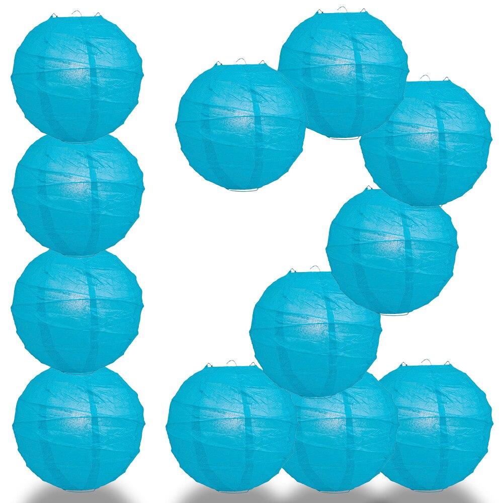 BULK PACK (12) 24&quot; Turquoise Round Paper Lantern, Crisscross Ribbing, Chinese Hanging Wedding &amp; Party Decoration - PaperLanternStore.com - Paper Lanterns, Decor, Party Lights &amp; More