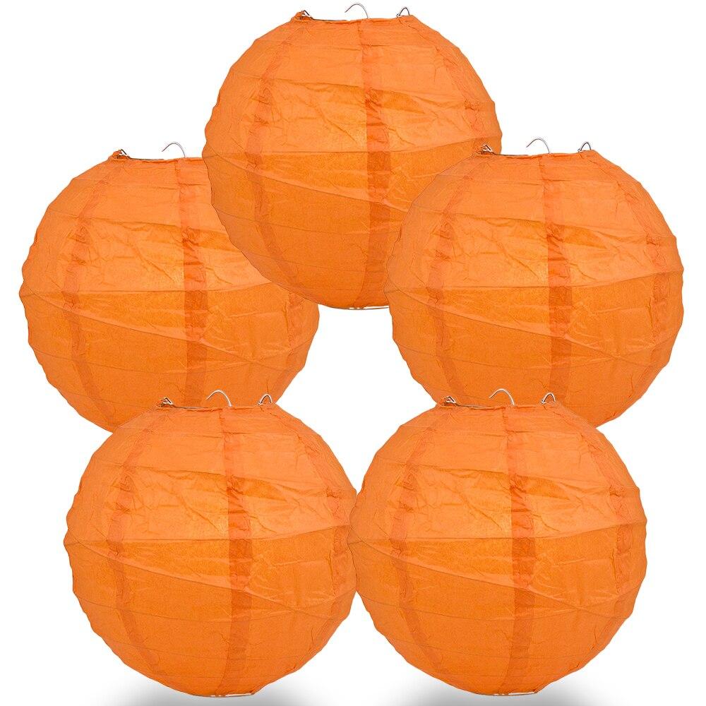 BULK PACK (5) 28" Persimmon Orange Round Paper Lantern, Crisscross Ribbing, Chinese Hanging Wedding & Party Decoration - PaperLanternStore.com - Paper Lanterns, Decor, Party Lights & More