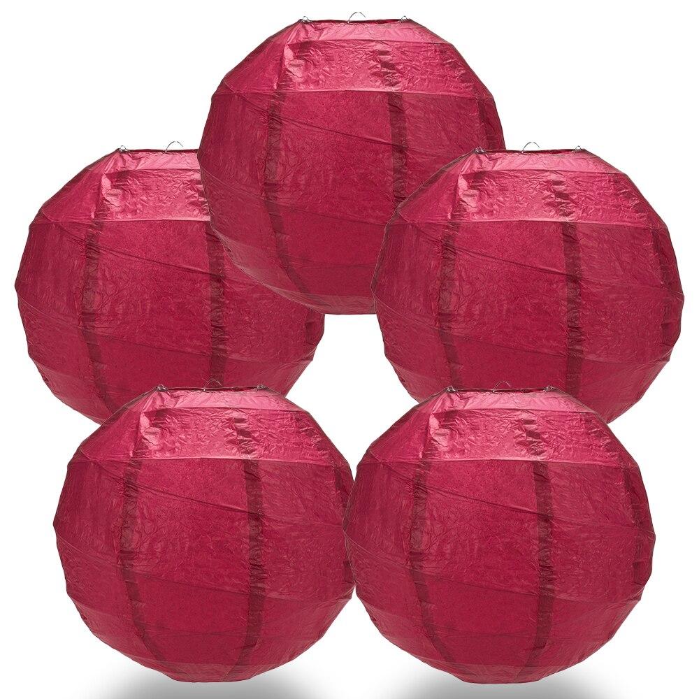 BULK PACK (5) 32&quot; Velvet Red Round Paper Lantern, Crisscross Ribbing, Chinese Hanging Wedding &amp; Party Decoration - PaperLanternStore.com - Paper Lanterns, Decor, Party Lights &amp; More