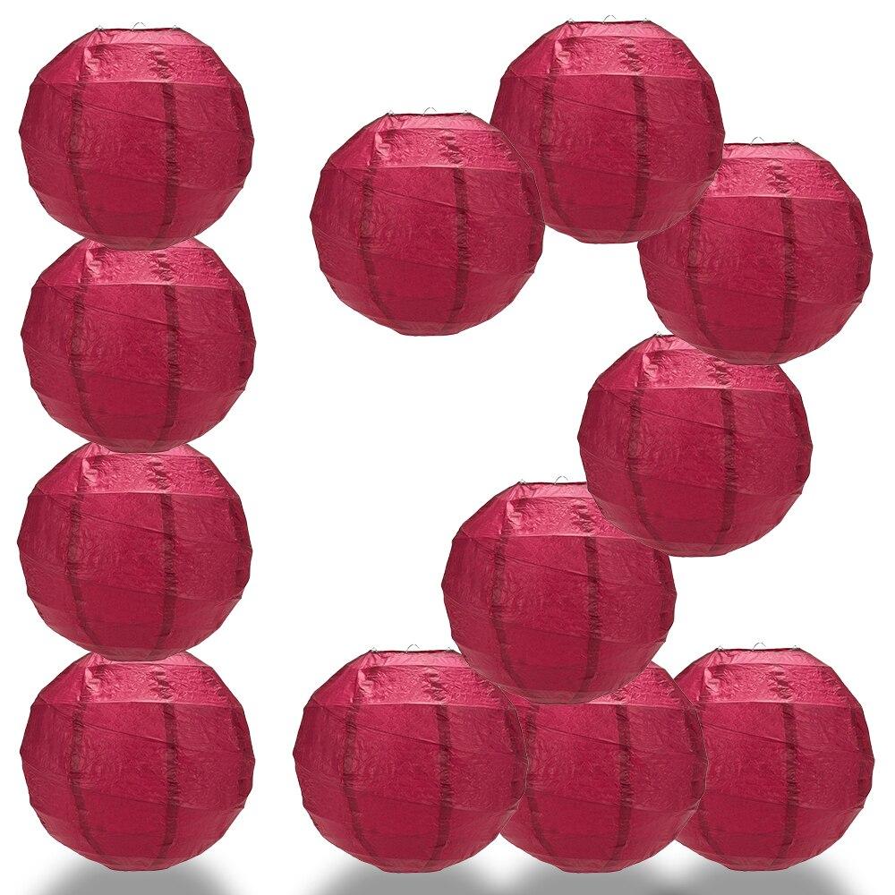 BULK PACK (12) 36" Velvet Red Round Paper Lantern, Crisscross Ribbing, Chinese Hanging Wedding & Party Decoration - PaperLanternStore.com - Paper Lanterns, Decor, Party Lights & More