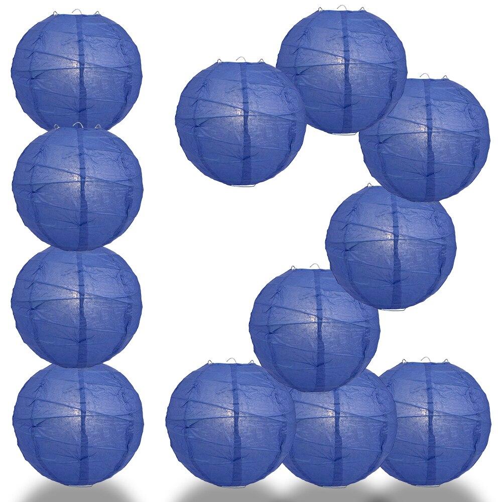 BULK PACK (12) 32" Dark Blue Round Paper Lantern, Crisscross Ribbing, Chinese Hanging Wedding & Party Decoration - PaperLanternStore.com - Paper Lanterns, Decor, Party Lights & More
