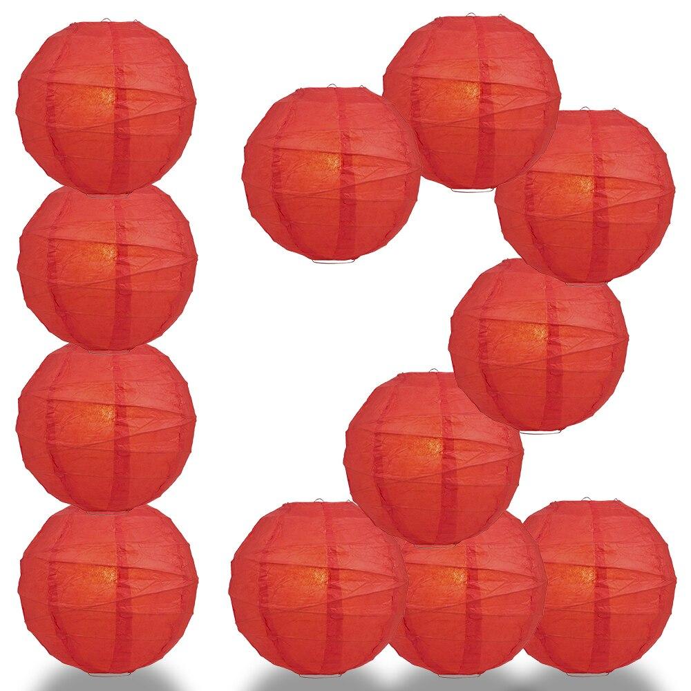 BULK PACK (12) 32&quot; Red Round Paper Lantern, Crisscross Ribbing, Chinese Hanging Wedding &amp; Party Decoration - PaperLanternStore.com - Paper Lanterns, Decor, Party Lights &amp; More