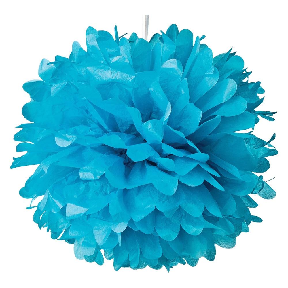 Turquoise Blue 15 Inch Tissue Paper Flower Pom Pom - PaperLanternStore.com - Paper Lanterns, Decor, Party Lights &amp; More