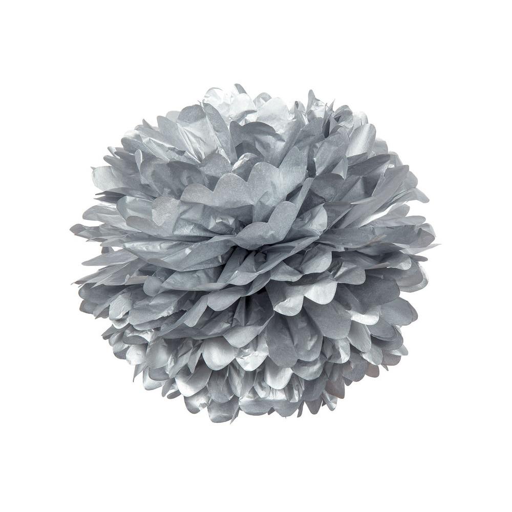 Silver 24 Inch Tissue Paper Flower Pom Pom - PaperLanternStore.com - Paper Lanterns, Decor, Party Lights &amp; More