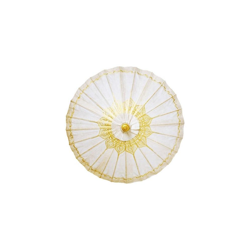 Off-White 28 Inch Tibetan Flame Motif Gilded Parasol - PaperLanternStore.com - Paper Lanterns, Decor, Party Lights &amp; More