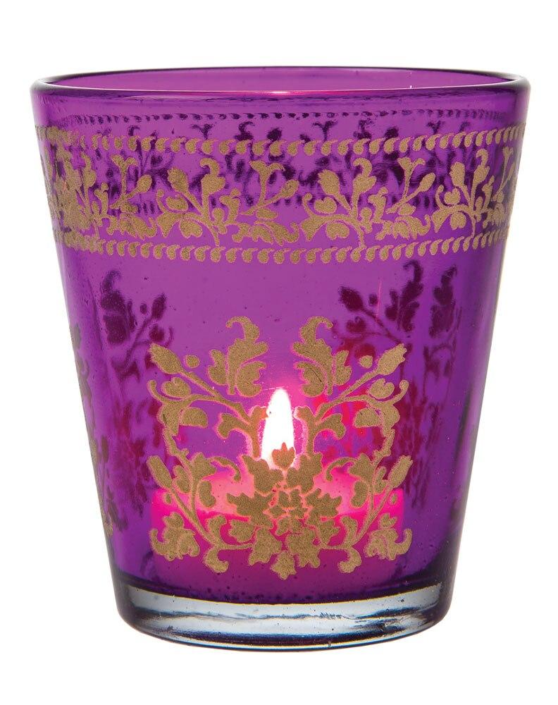Purple Juhi Painted Glass Candle Holder - PaperLanternStore.com - Paper Lanterns, Decor, Party Lights &amp; More