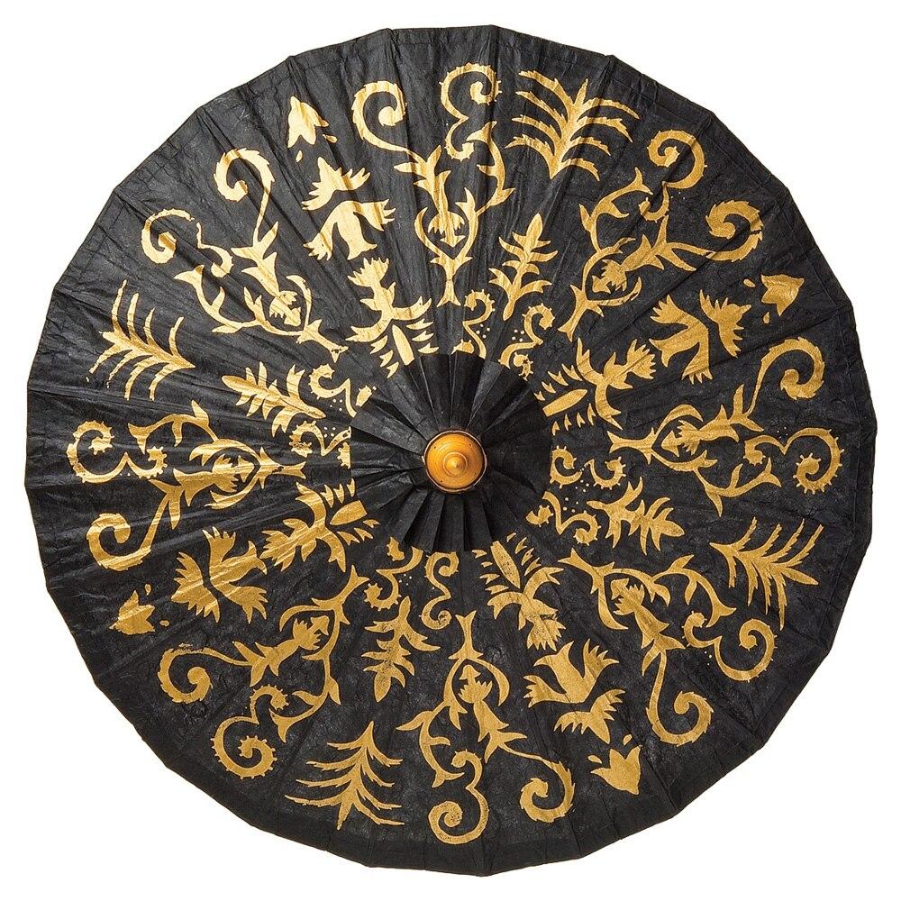 Black 28 Inch Gilded Henna Design Mulberry Paper Parasol - PaperLanternStore.com - Paper Lanterns, Decor, Party Lights &amp; More
