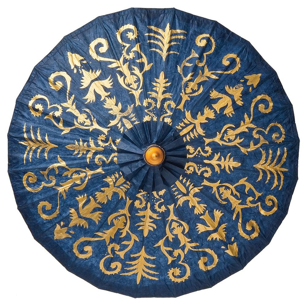 Dark Blue 28 Inch Gilded Henna Design Mulberry Paper Parasol - PaperLanternStore.com - Paper Lanterns, Decor, Party Lights &amp; More