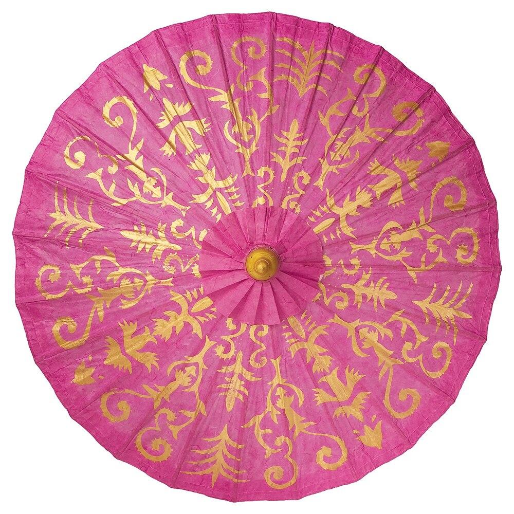 Fuchsia Pink 28 Inch Gilded Henna Design Mulberry Paper Parasol - PaperLanternStore.com - Paper Lanterns, Decor, Party Lights &amp; More