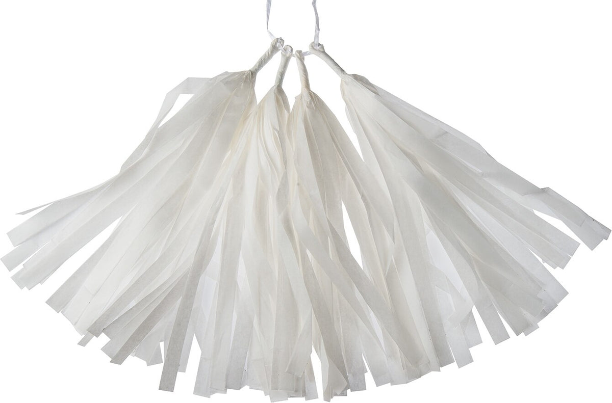 White Tissue Paper Tassel, Set of 4 - PaperLanternStore.com - Paper Lanterns, Decor, Party Lights &amp; More