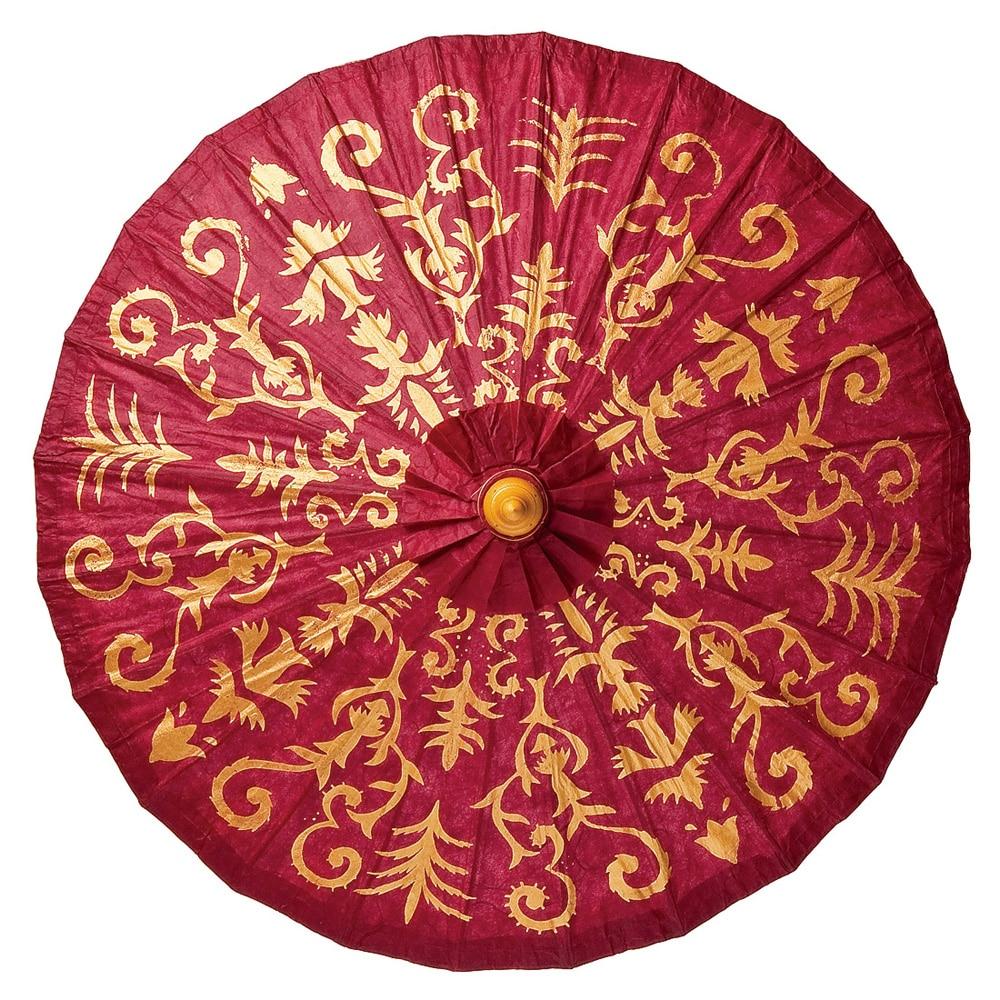 Dark Red 28 Inch Gilded Henna Design Mulberry Paper Parasol - PaperLanternStore.com - Paper Lanterns, Decor, Party Lights &amp; More