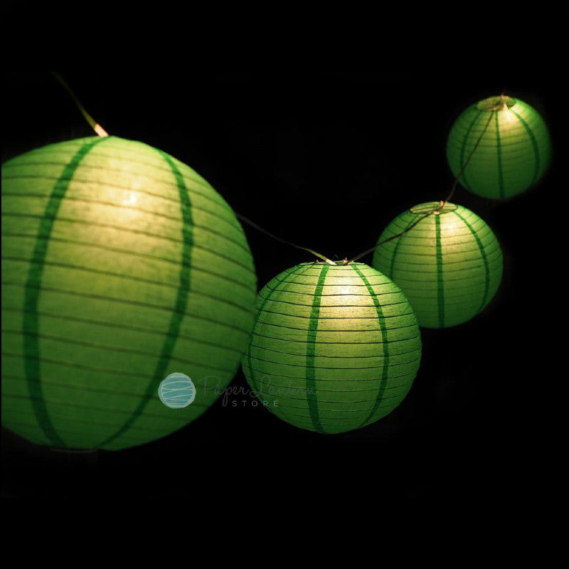 MoonBright 12&quot; Green Paper Lantern String Light Set (10-PACK Combo Kit) - PaperLanternStore.com - Paper Lanterns, Decor, Party Lights &amp; More