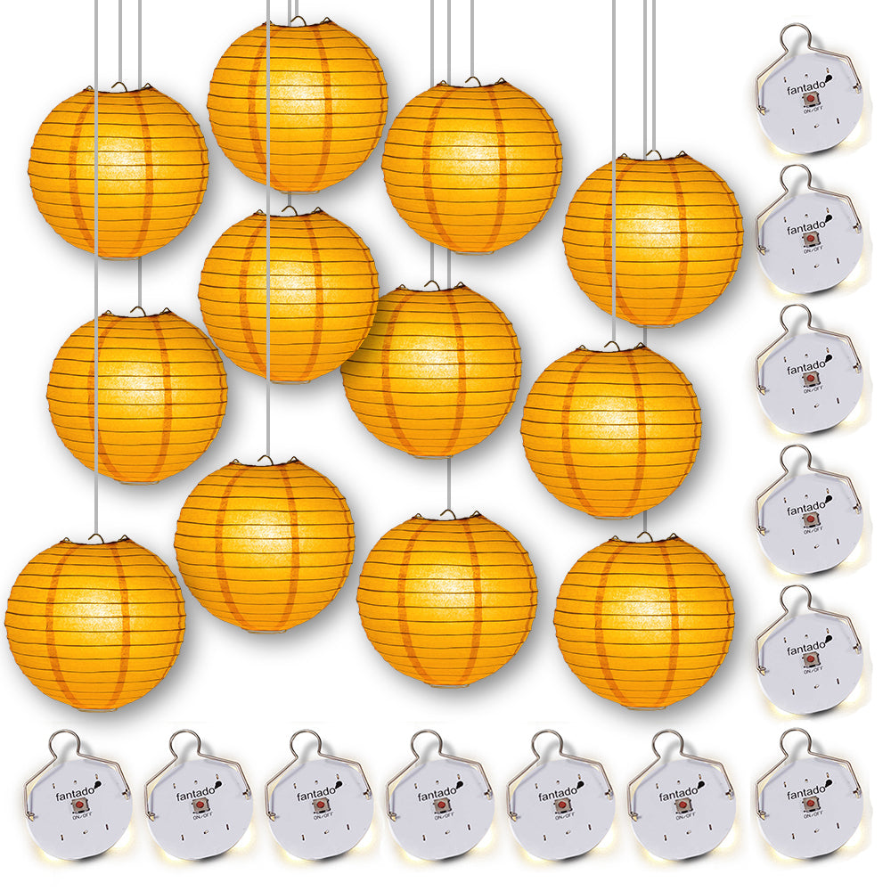 MoonBright 12&quot; Orange Paper Lanterns with Budget Friendly OmniDisk LED Lights (12-PACK Combo Kit) - PaperLanternStore.com - Paper Lanterns, Decor, Party Lights &amp; More