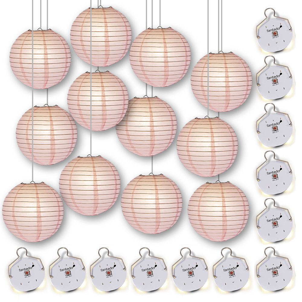 MoonBright 12&quot; Pink Paper Lanterns with Budget Friendly OmniDisk LED Lights (12-PACK Combo Kit)