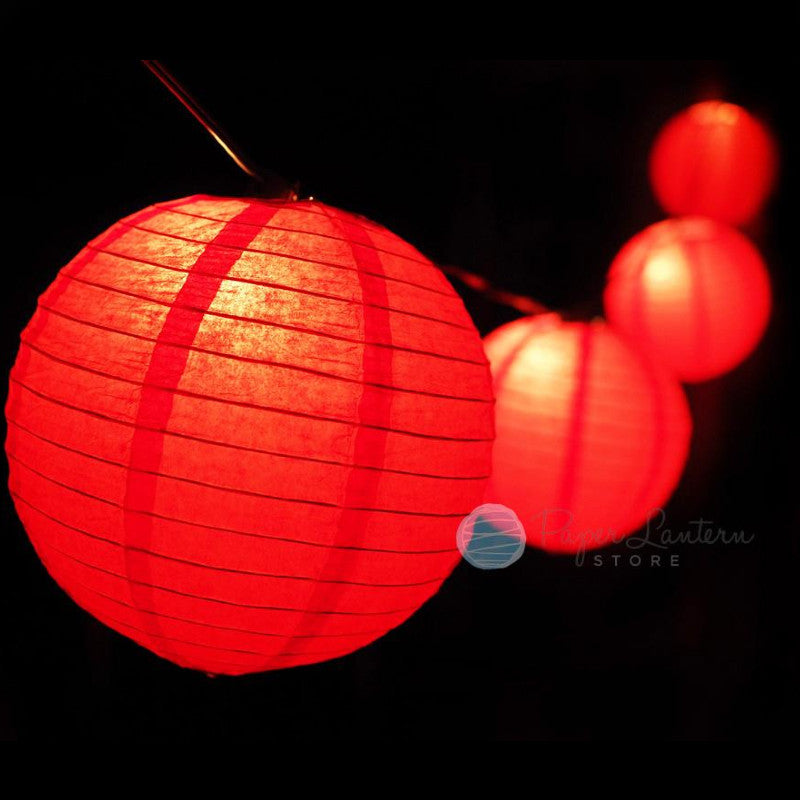 MoonBright 12&quot; Red Paper Lantern Outdoor String Light Set (10-PACK Combo Kit) - PaperLanternStore.com - Paper Lanterns, Decor, Party Lights &amp; More
