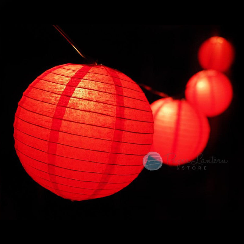 MoonBright 12&quot; Red Paper Lantern String Light Set (10-PACK Combo Kit) - PaperLanternStore.com - Paper Lanterns, Decor, Party Lights &amp; More