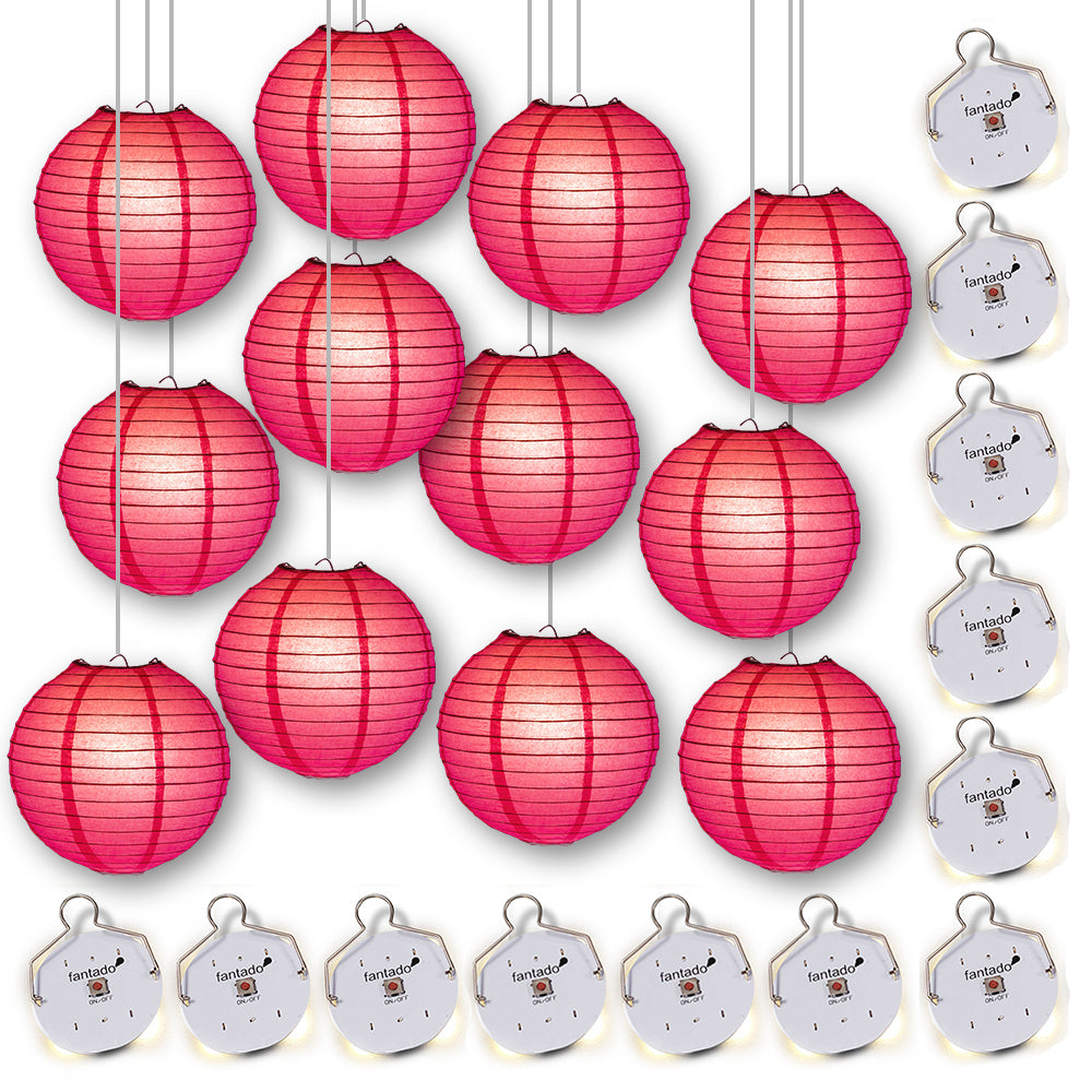 MoonBright 12" Hot Pink Paper Lanterns with Budget Friendly OmniDisk LED Lights (12-PACK Combo Kit) - PaperLanternStore.com - Paper Lanterns, Decor, Party Lights & More