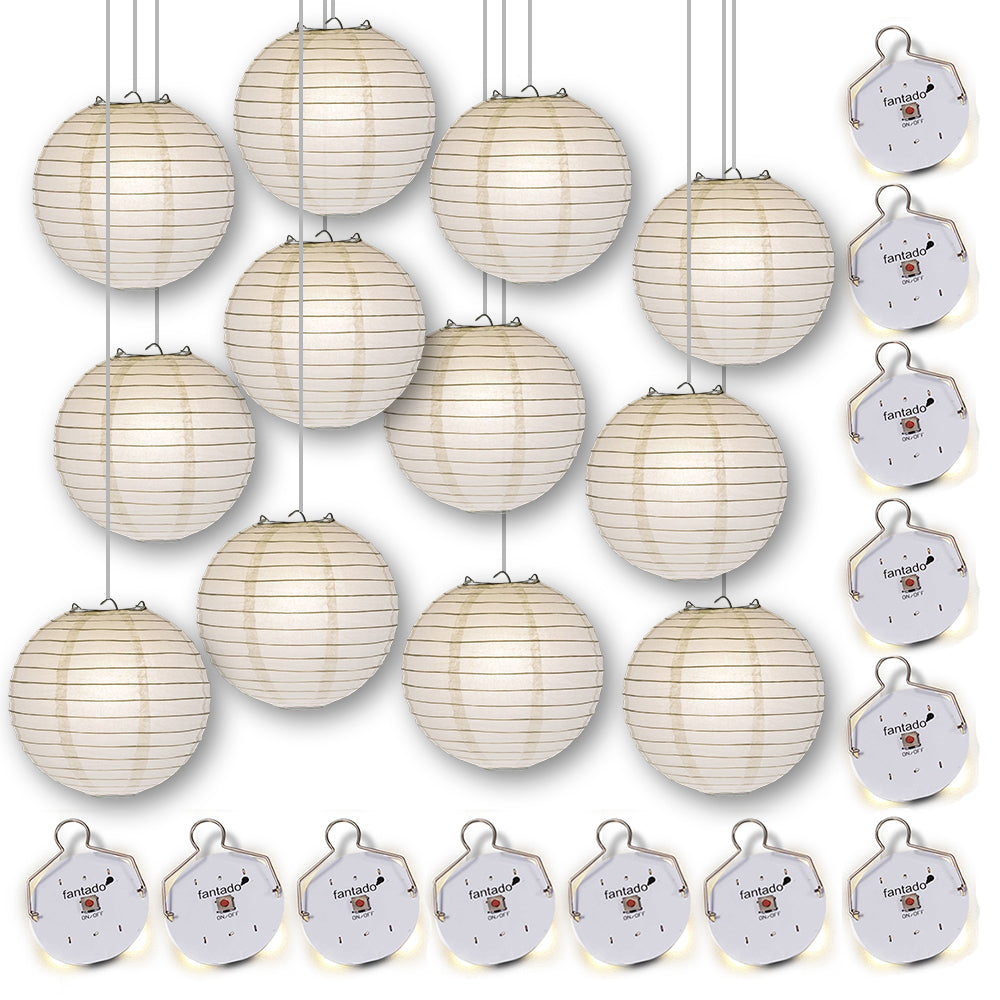 MoonBright 12&quot; White Paper Lanterns with Budget Friendly OmniDisk LED Lights (12-PACK Combo Kit) - PaperLanternStore.com - Paper Lanterns, Decor, Party Lights &amp; More