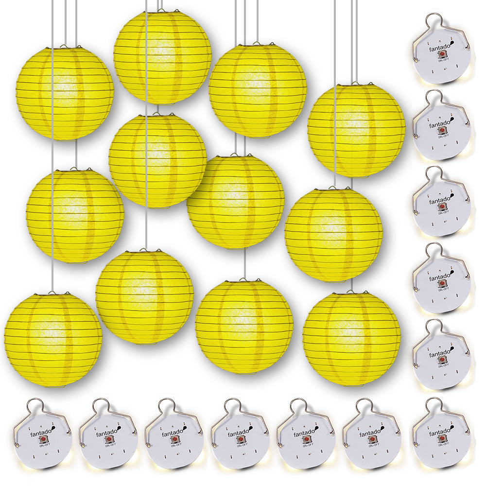 MoonBright 12" Yellow Paper Lanterns with Budget Friendly OmniDisk LED Lights (12-PACK Combo Kit) - PaperLanternStore.com - Paper Lanterns, Decor, Party Lights & More