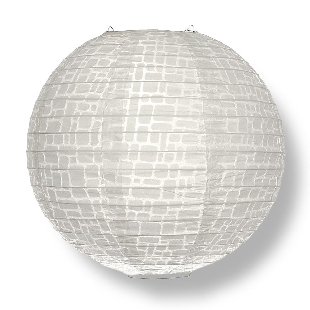 BULK PACK (3) 12&quot; Modern Stone Japanese Kozo Unryu Fibrous Paper Lantern Shade, Hanging Decoration - PaperLanternStore.com - Paper Lanterns, Decor, Party Lights &amp; More