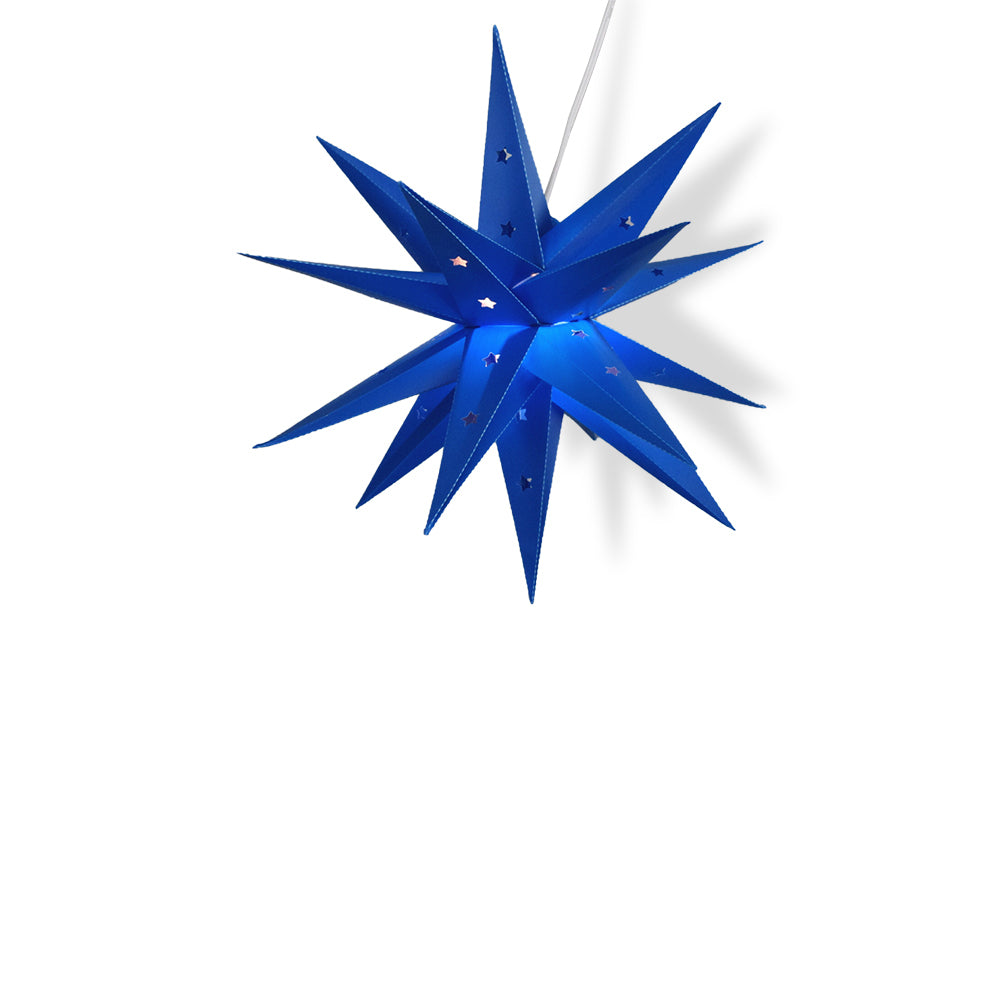 12&quot; Dark Blue Weatherproof Moravian Star Lantern Lamp, Lit