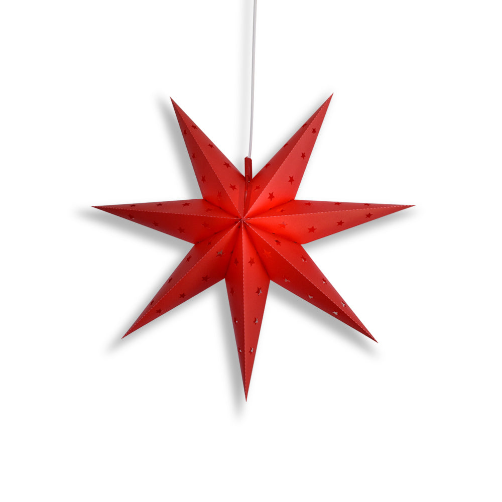 12&quot; Red 7-Point Weatherproof Star Lantern Lamp, Hanging Decoration - Lit