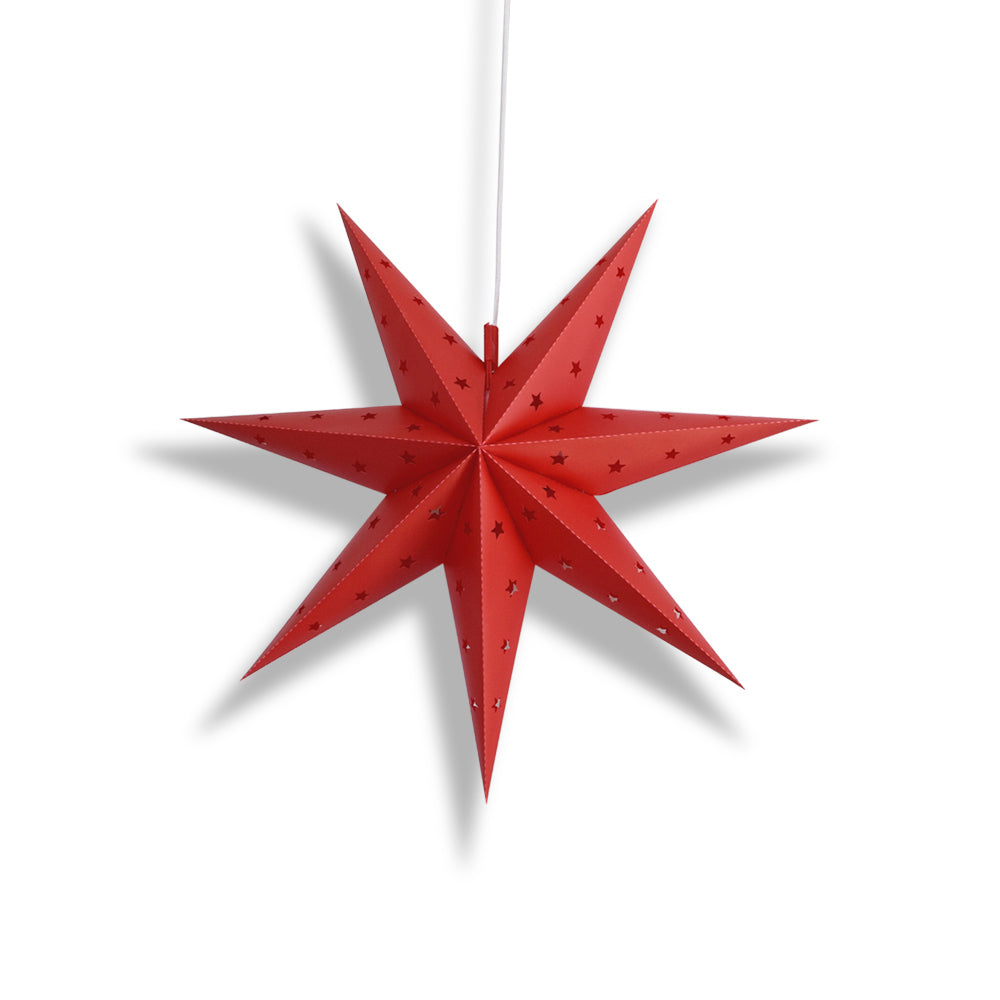 14" Red 7-Point Weatherproof Star Lantern Lamp, Hanging Decoration (Shade Only)