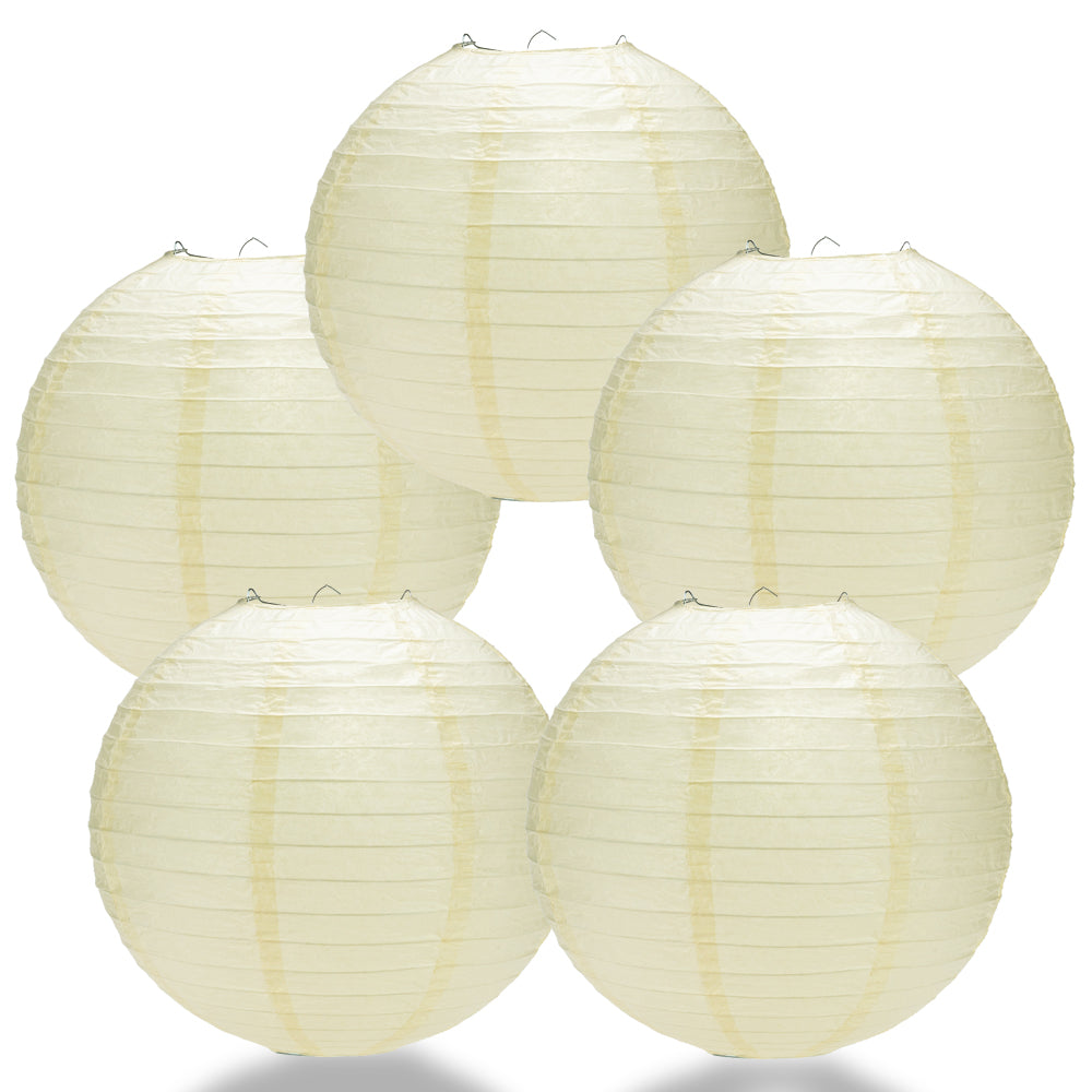 5 PACK | 12&quot; Beige Even Ribbing Round Paper Lanterns - PaperLanternStore.com - Paper Lanterns, Decor, Party Lights &amp; More