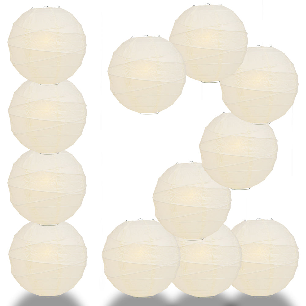 12 PACK | 12&quot;  Beige Crisscross Ribbing, Hanging Paper Lantern Combo Set - PaperLanternStore.com - Paper Lanterns, Decor, Party Lights &amp; More