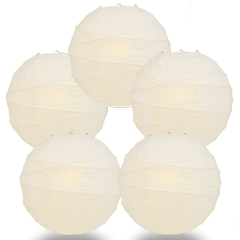 5 PACK | 12"  Beige Crisscross Ribbing, Hanging Paper Lanterns - PaperLanternStore.com - Paper Lanterns, Decor, Party Lights & More