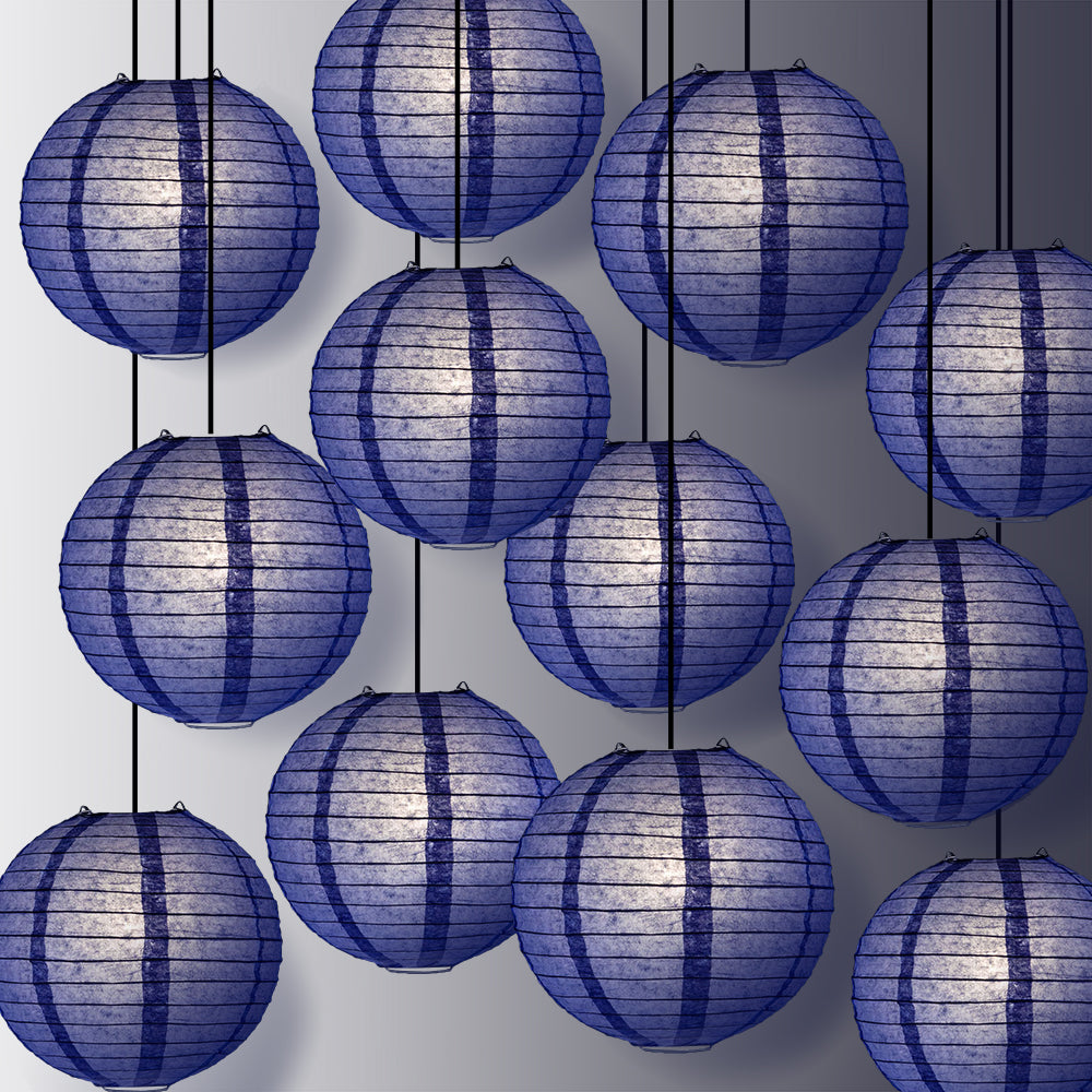 12 PACK | 12&quot; Astra Blue / Very Periwinkle Even Ribbing Round Paper Lantern, Hanging Combo Set - PaperLanternStore.com - Paper Lanterns, Decor, Party Lights &amp; More