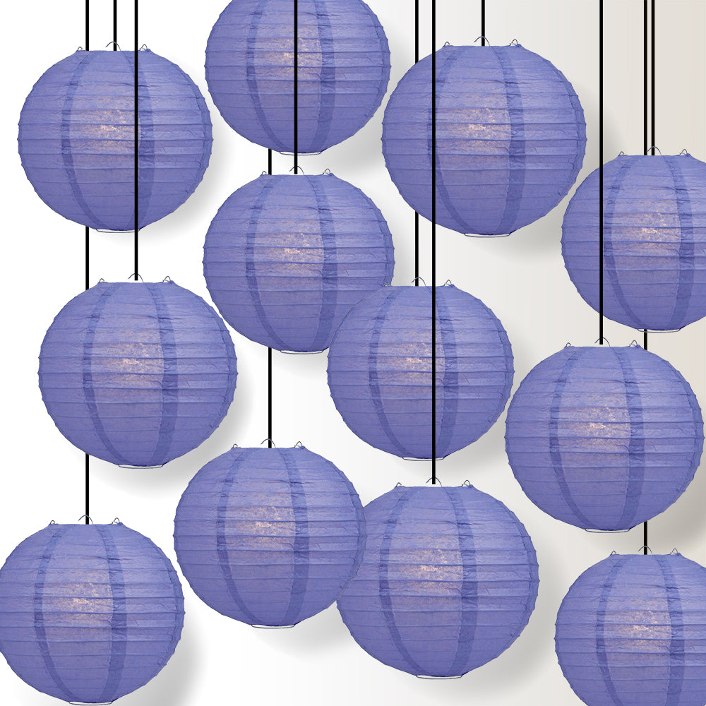 12 PACK | 12&quot; Astra Blue / Very Periwinkle Even Ribbing Round Paper Lantern, Hanging Combo Set - PaperLanternStore.com - Paper Lanterns, Decor, Party Lights &amp; More