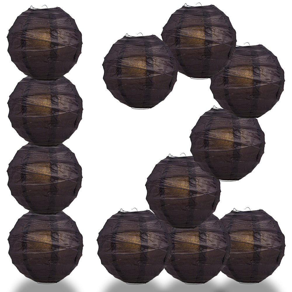 12 PACK | 12&quot;  Black Crisscross Ribbing, Hanging Paper Lantern Combo Set - PaperLanternStore.com - Paper Lanterns, Decor, Party Lights &amp; More