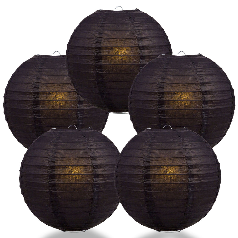 5 PACK | 12&quot; Black Even Ribbing Round Paper Lanterns - PaperLanternStore.com - Paper Lanterns, Decor, Party Lights &amp; More